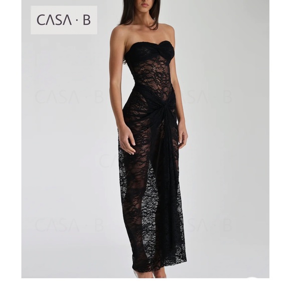 NEW to CASA B💫 Theresa Twist-Front Strapless See Through Dress in Black Lace - Picture 1 of 10